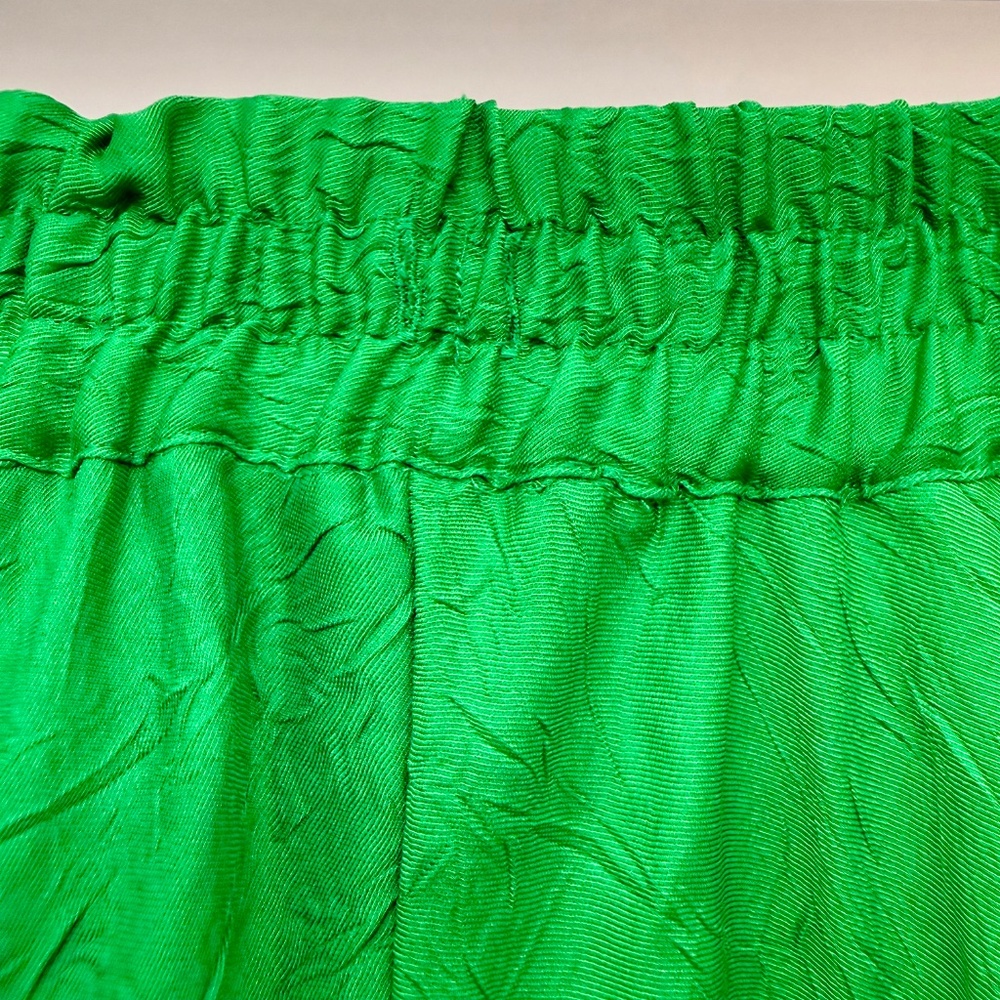 ZARA Airy Full Circle Maxi Skirt Small in Emerald Green Crinkle Elastic Waist - Picture 4 of 7